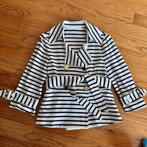 Kate Spade Nautical Stripe Double Breasted Jacket with Bow Tie size SMALL